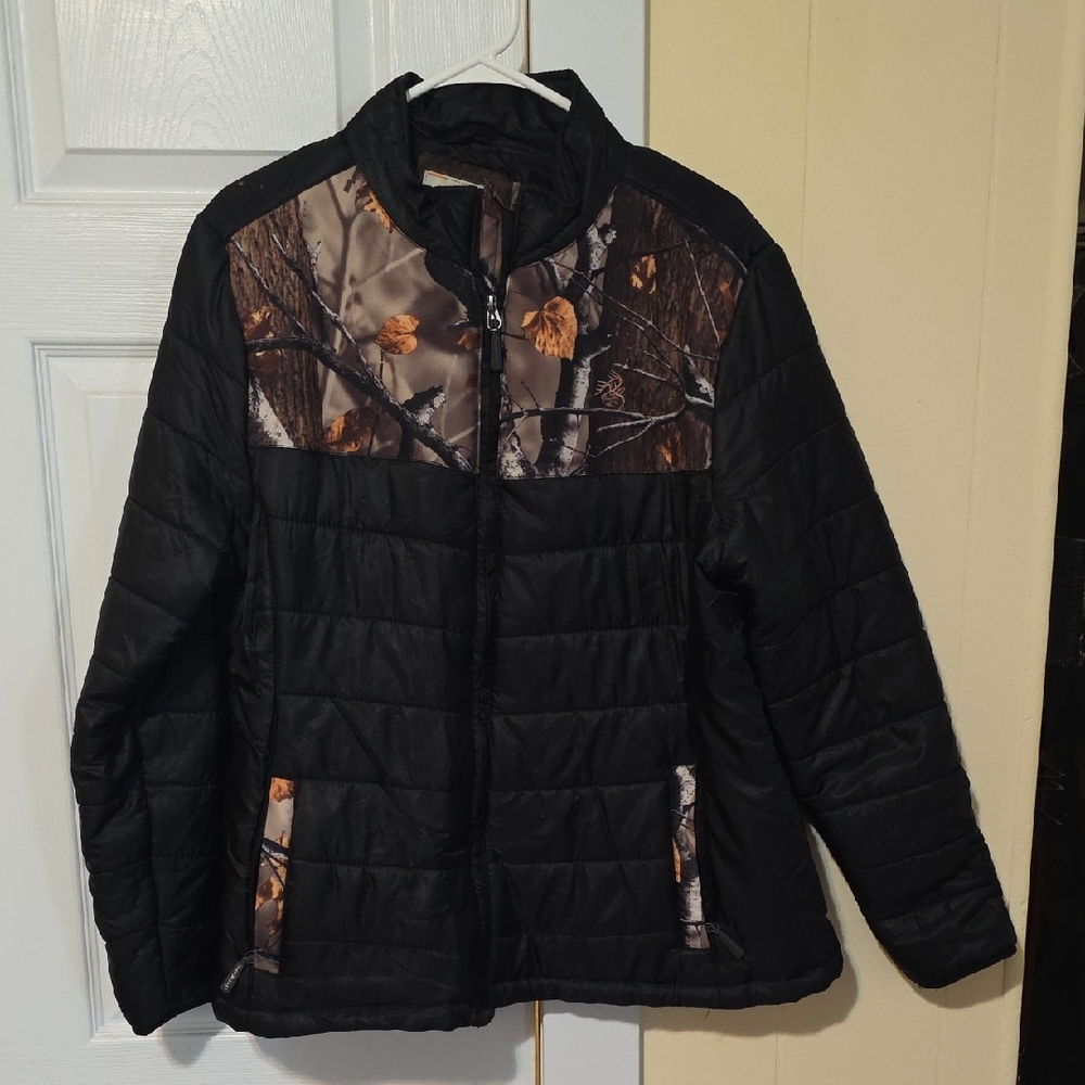 Legendary Whitetails Black Jacket with Brown Label and Camo Trim